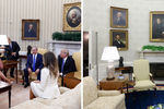 Интерьер Овального кабинета при&nbsp;Дональде Трампе и Джо Байдене (коллаж)