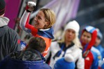 Американка Ноэль Пикус-Пэйс празднует победу на&nbsp;сочинском этапе Кубка мира по&nbsp;скелетону