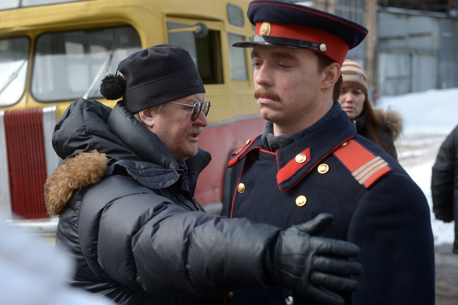 Юрий Кара и актер Николай Жуков во время съемок фильма &laquo;Главный конструктор&raquo; о&nbsp;советском ученом, конструкторе ракетно-космических систем, академике Сергее Королеве, 2013&nbsp;год