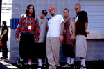 Группа Limp Bizkit: Уэс Борланд, диджей «Летал» (Леор Даймант), Фред Дерст, Джон Отто и Сэм Риверс (слева направо), 6 сентября 1997 года