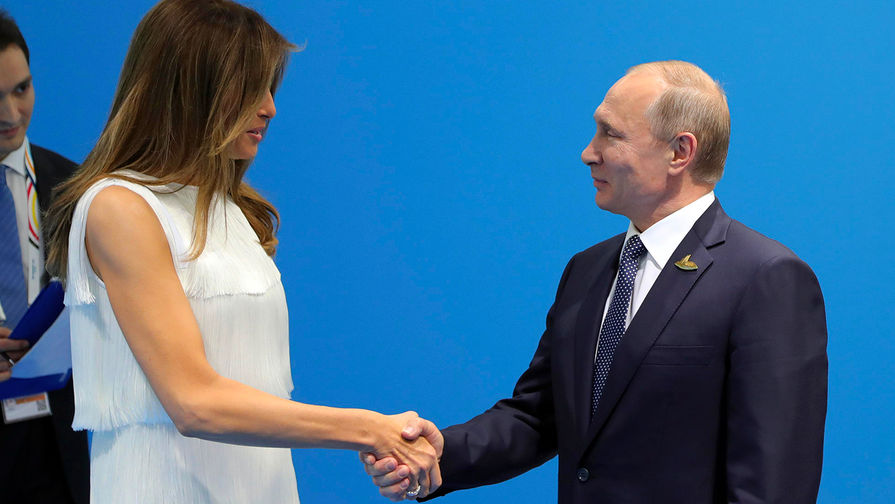 Первая леди США Меланья Трамп и президент России Владимир Путин, 7 июля 2017 года