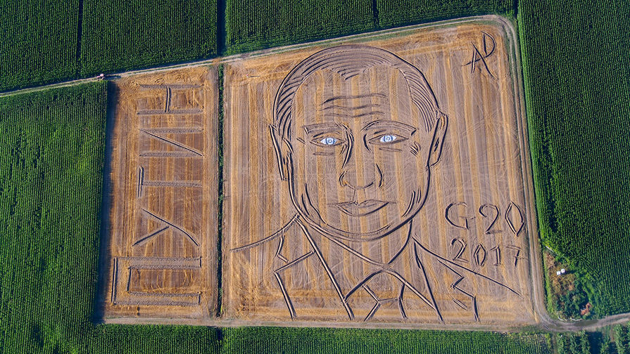 Портрет президента России Владимира Путина на&nbsp;поле в&nbsp;итальянской коммуне Кастаньяро, июль 2017&nbsp;года. Автор посвятил портрет предстоящему саммиту G20