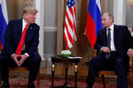 Президент США Дональд Трамп и президент России Владимир Путин во время встречи в Хельсинки, 16 июля 2018 года