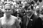 Французская актриса Марина Влади и индийский режиссер и актер Радж Капур на открытии IV Международного Московского кинофестиваля, 1965 год