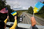 Митинг в поддержку Украины перед встречей лидеров США и России в Анкоридже, Аляска, 15 августа 2025 года