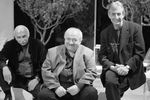 Композитор Гия Канчели, режиссер Роберт Стуруа и художник Георгий Алекси-Месхишвили на премьере спектакля «Шейлок» в театре «Et Cetera» в Москве, 2000 год
