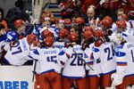 Игроки сборной России во время тайм-аута