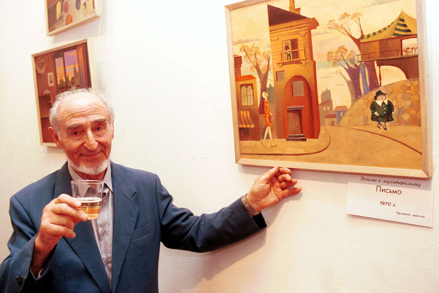 Леонид Шварцман на&nbsp;выставке своих работ к&nbsp;80-летию, 2000&nbsp;год