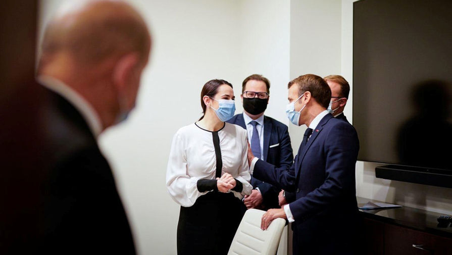 Экс-кандидат в&nbsp;президенты Белоруссии Светлана Тихановская во время встречи с&nbsp;французским президентом Эмманюэлем Макроном в&nbsp;Вильнюсе, 29 сентября 2020 года