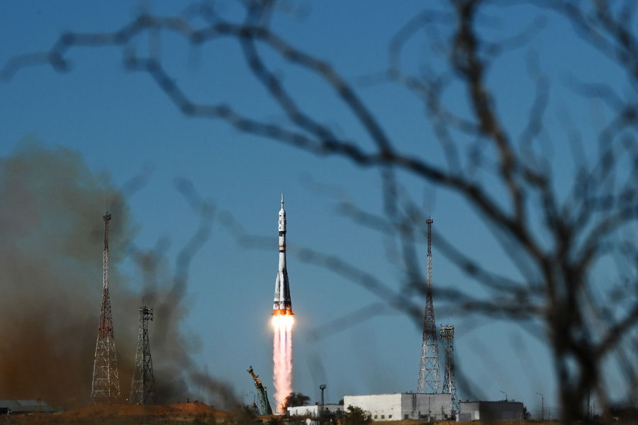 Запуск ракеты-носителя с&nbsp;космическим кораблем &laquo;Союз МС-19&raquo; со стартового комплекса &laquo;Восток&raquo; космодрома Байконур, 5&nbsp;октября 2021&nbsp;года