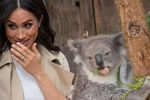 Герцогиня Сассекская Маркл с коалой Руби в зоопарке Сиднея во время визита в Австралию, 16 октября 2018 года