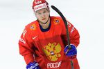 Игрок сборной России Александр Барабанов в матче группового этапа чемпионата мира по хоккею между сборными командами России и Швейцарии.