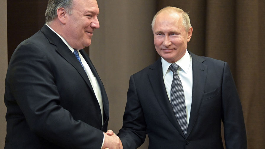 Президент России Владимир Путин и госсекретарь США Майк Помпео во время встречи в&nbsp;Сочи, 14 мая 2019 года