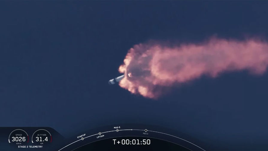 Во время запуска космического корабля Crew Dragon на стартовой площадке на мысе Канаверал, штат Флорида, США, 30 мая 2020 года