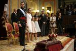 Фелипе VI, его супруга, королева Летиция во время церемонии вступления на престол