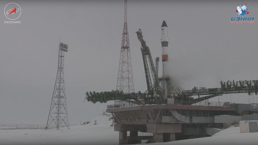 Кадр из трансляции запуска ракеты «Союз-2.1а» с кораблем «Прогресс МС-08» с космодрома Байконур, 13 февраля 2018 года