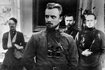 Евгений Самойлов в роли Щорса на съемках кинофильма «Щорс» режиссеров Александра Довженко и Юлии Солнцевой, 1939 год