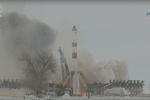Кадр из трансляции запуска ракеты «Союз-2.1а» с кораблем «Прогресс МС-08» с космодрома Байконур, 13 февраля 2018 года